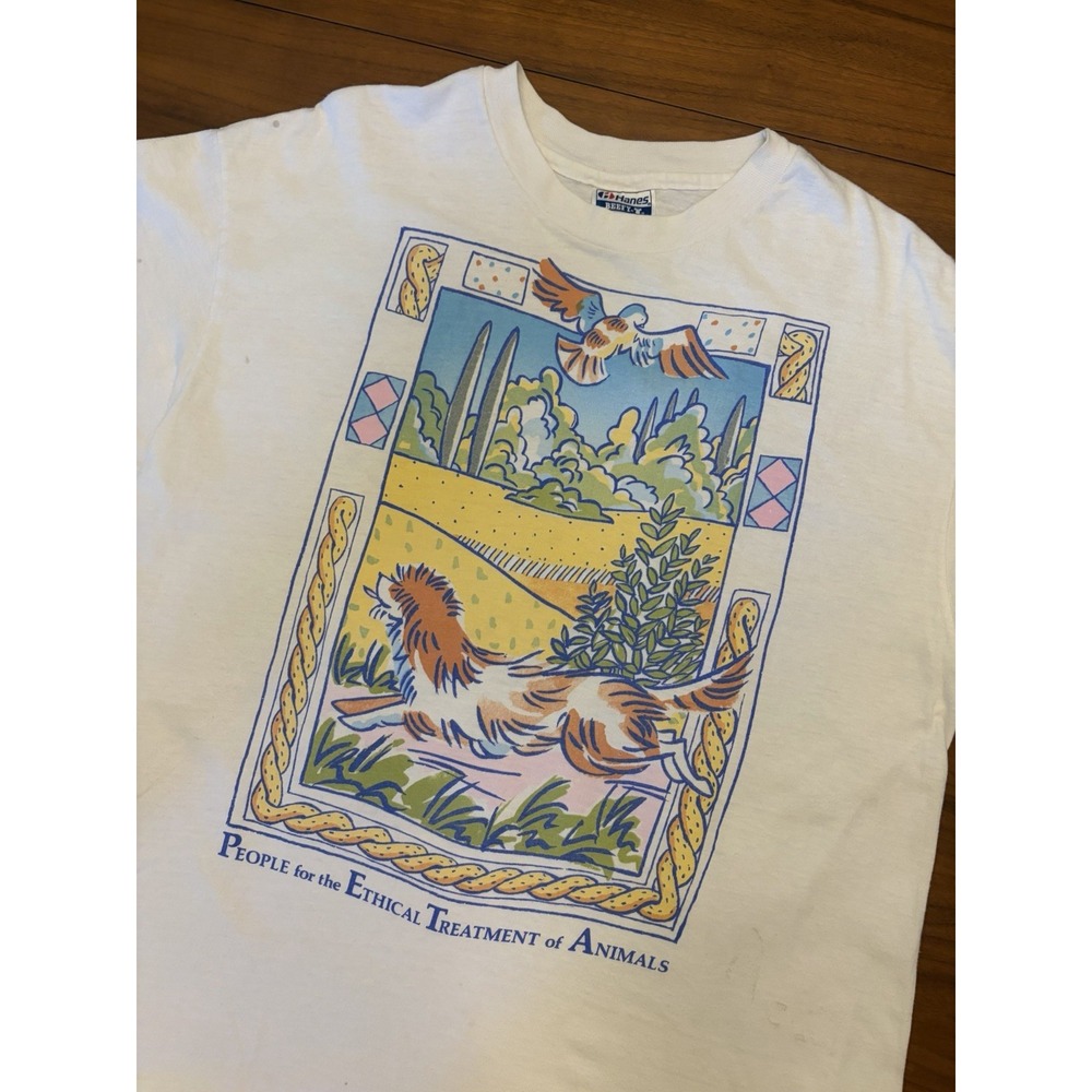 Vintage PETA Ethical Treatment Animals T-Shirt Size L/XL Hanes Single Stitch USA